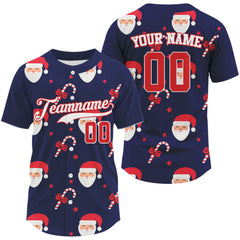 Maxcorners Custom Santa-Claus Christmas Men's Baseball Jersey Blue Baseball Gifts For Xmas Holiday LM0409