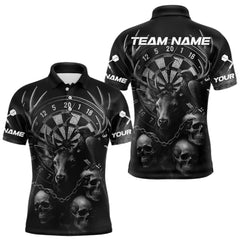 Maxcorners Custom Black Deer And Skull Cracked Dartboard Polo Dart Shirt For Men Dart Outfit Team Jersey LM0409