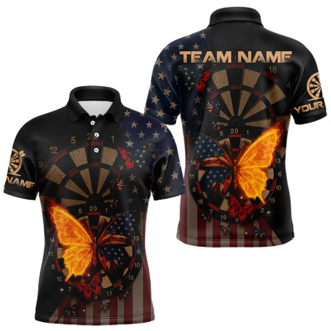 Maxcorners Custom Flame Butterflies Patriotic Polo Dart Shirt USA Flag Dartboard Dart Jersey For Men LM0409