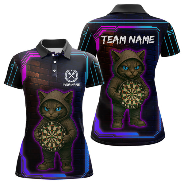 Maxcorners Lightning Cat Tech Neon Dartboard Men's Darts Shirt - Custom Name For Darts Jersey MT1006