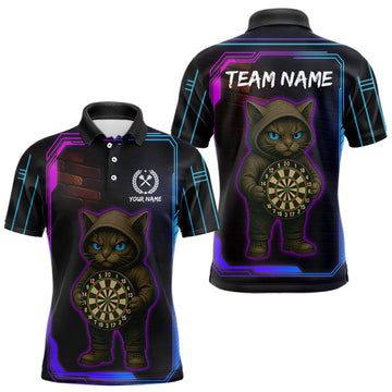 Maxcorners Lightning Cat Tech Neon Dartboard Men's Darts Shirt - Custom Name For Darts Jersey LM1904