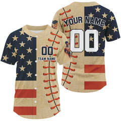 Maxcorners Patriotic Baseball Jersey For Men Custom US Flag With Baseball Stitches, Baseball Fans LM2608