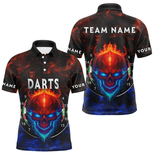 Maxcorners Flame Skull Dartboard Men's Darts Polo Shirt - Custom Name For Players LM1307