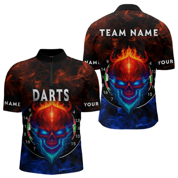 Maxcorners Flame Skull Dartboard Men's Darts Polo Shirt - Custom Name For Players LM1307