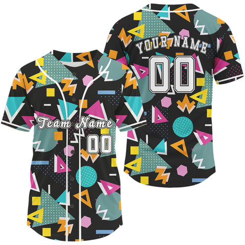 Maxcorners Retro 80S Memphis Baseball Jersey Custom Colorful Geometric Fan Shirt For Men LM2608