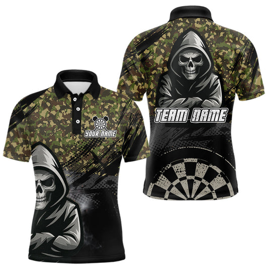 Maxcorners Personalized Men's Darts Shirt - Grim Reaper & Camouflage | Custom Name For Players