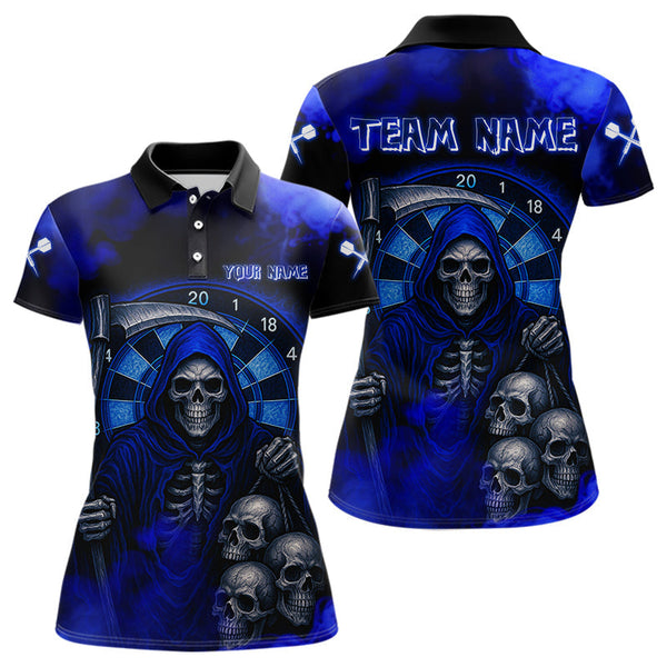 Maxcorners The Grim With Skulls Navy Smoke Men's Darts Team Shirt - Custom Name For Players LM2206