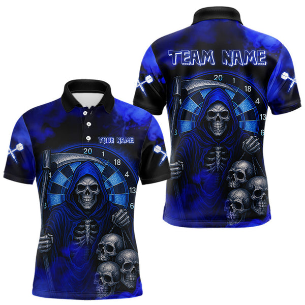 Maxcorners The Grim With Skulls Navy Smoke Men's Darts Team Shirt - Custom Name For Players LM2206
