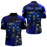 Maxcorners The Grim With Skulls Navy Smoke Men's Darts Team Shirt - Custom Name For Players LM2206