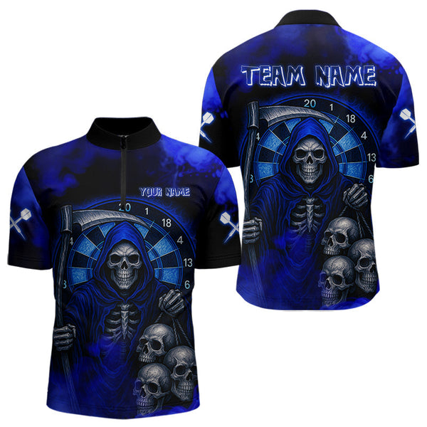 Maxcorners The Grim With Skulls Navy Smoke Men's Darts Team Shirt - Custom Name For Players LM2206