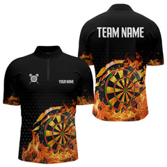 Maxcorners Men's Custom Darts Shirt With Cracked Flame Dartboard And Halftone Pattern
