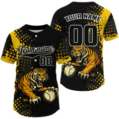 Maxcorners Custom Black And Yellow Tiger Baseball Ball Jerseys For Men Baseball Tournament Jersey LM1109