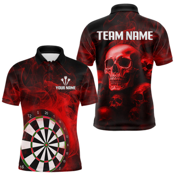 Maxcorners Red Smoke Dartboard & Multi Skulls Men's Darts Shirt - Custom Name For Players LM3006