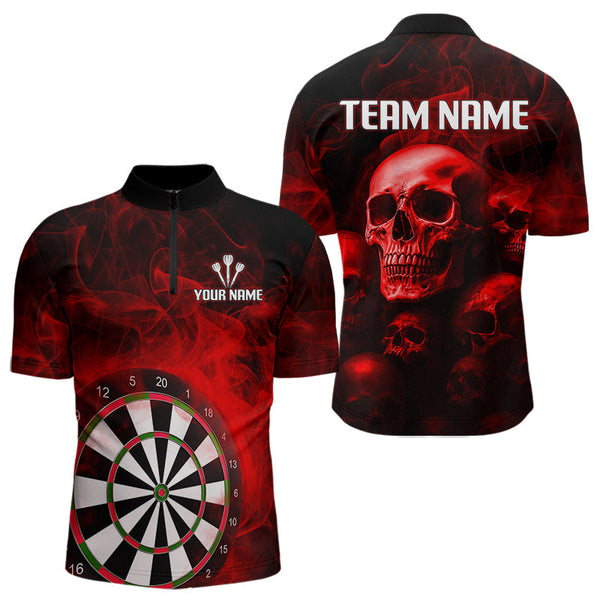 Maxcorners Red Smoke Dartboard & Multi Skulls Men's Darts Shirt - Custom Name For Players LM3006