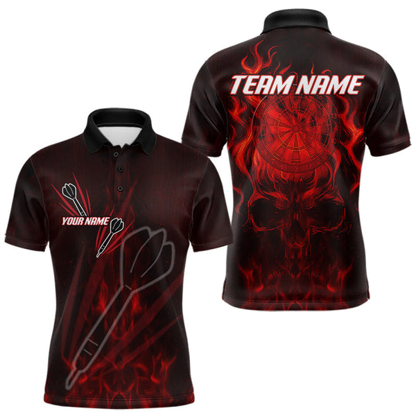 Maxcorners Flaming Skull Dartboard Custom Darts Polo Shirts For Men, Red Darts Jersey MT707