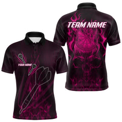 Maxcorners Flaming Skull Dartboard Custom Darts Polo Shirts For Men, Pink Darts Jersey MT707
