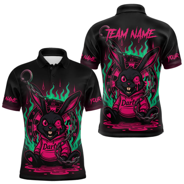 Maxcorners Flaming Rabbit & Pink Dartboard Darts Shirt For Men - Custom Name & Team Jersey LM3006