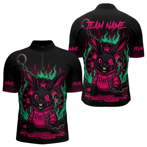 Maxcorners Flaming Rabbit & Pink Dartboard Darts Shirt For Men - Custom Name & Team Jersey LM3006