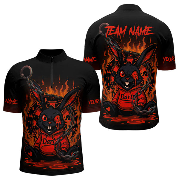 Maxcorners Flaming Rabbit & Orange Dartboard Darts Shirt For Men - Custom Name & Team Jersey LM3006