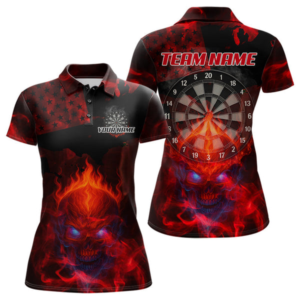 Maxcorners US Flag & Skull Custom Patriotic Red Dart Polo Shirts For Men, Dart Team Jerseys LM2007