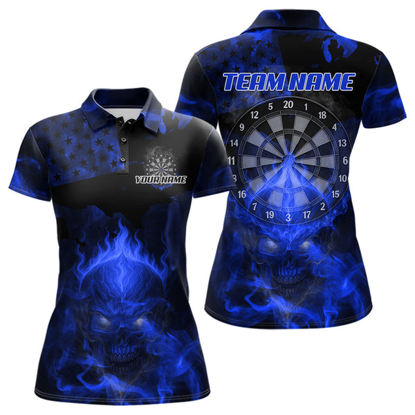 Maxcorners US Flag & Skull Custom Patriotic Blue Dart Polo Shirts For Men, Dart Team Jerseys LM2007