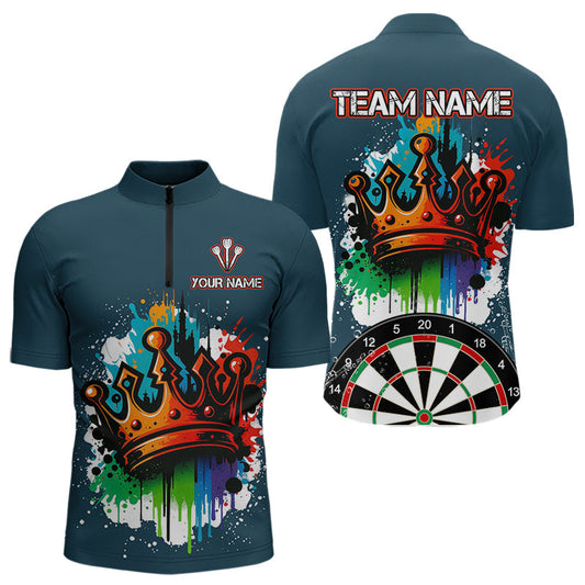 Maxcorners Colorful Dripping Crown Darts Grunge Darts Shirt For Men - Custom Name & Team LM3006