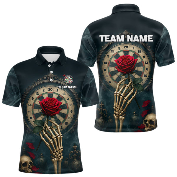 Maxcorners Custom Funny Skull Red Rose Men Dart Shirts Personalized Dart Team Jerseys, Dart Gifts MT2108