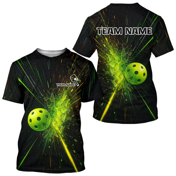 Maxcorners Custom Men Pickleball T-Shirt Personalized Breaking Glass With Green Pickleball Lovers MT2108