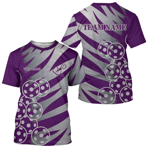 Maxcorners Custom Pickleball T-Shirt For Men Personalized Purple Outfit Pickleball Team Shirt MT2108