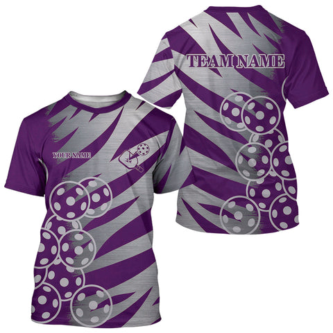 Maxcorners Custom Pickleball T-Shirt For Men Personalized Purple Outfit Pickleball Team Shirt MT2108