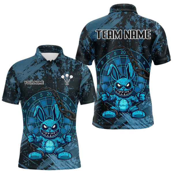 Maxcorners Crazy Rabbit Dartboard Arrows Grunge Darts Shirt For Men - Custom Name & Team | Opt1 - Blue  LM3006