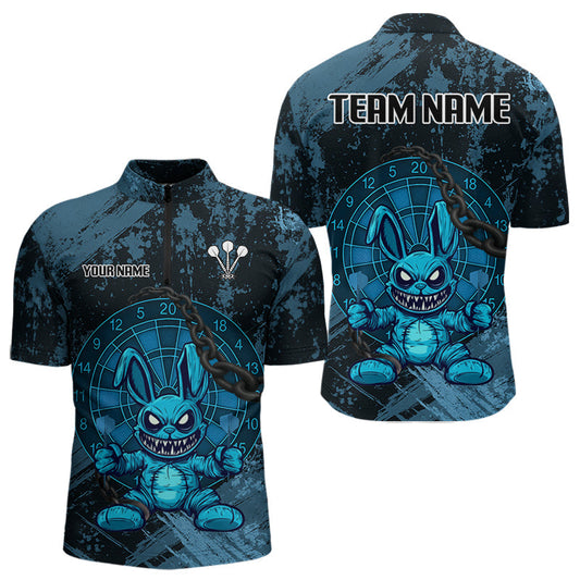 Maxcorners Crazy Rabbit Dartboard Arrows Grunge Darts Shirt For Men - Custom Name & Team | Opt1 - Blue  LM3006