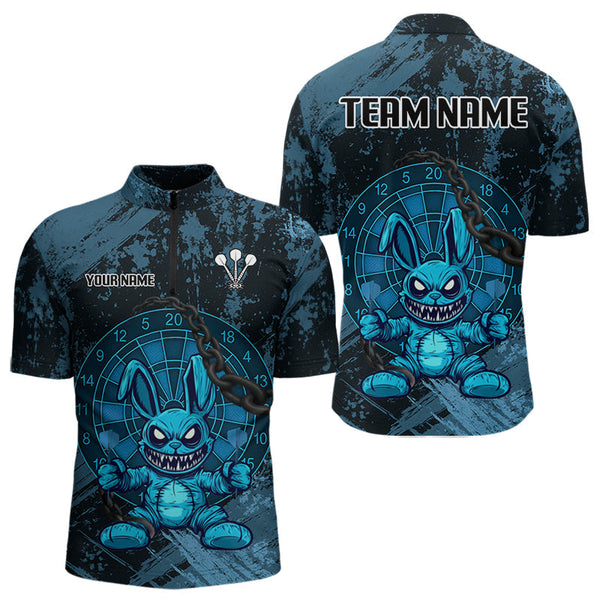 Maxcorners Crazy Rabbit Dartboard Arrows Grunge Darts Shirt For Men - Custom Name & Team | Opt1 - Blue  LM3006