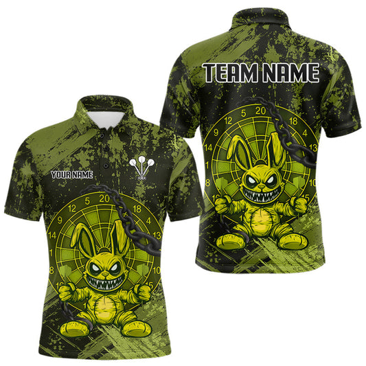 Maxcorners Crazy Rabbit Dartboard Arrows Grunge Darts Shirt For Men - Custom Name & Team | Opt2 - Military  LM3006