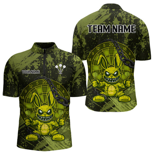 Maxcorners Crazy Rabbit Dartboard Arrows Grunge Darts Shirt For Men - Custom Name & Team | Opt2 - Military  LM3006