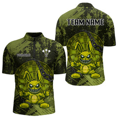 Maxcorners Crazy Rabbit Dartboard Arrows Grunge Darts Shirt For Men - Custom Name & Team | Opt2 - Military  LM3006