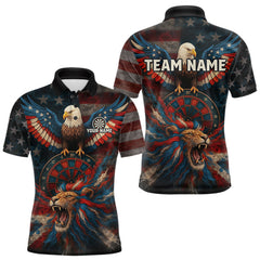 Maxcorners Men's Patriotic Darts Shirt Personalized US Flag Lion Dartboard Outfit Team Dart Jersey LM2408