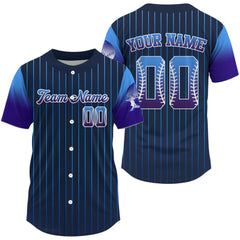 Maxcorners Custom Navy Pinstripe Button Up Baseball Shirt For Men Classic Youth Baseball Jerseys LM1809