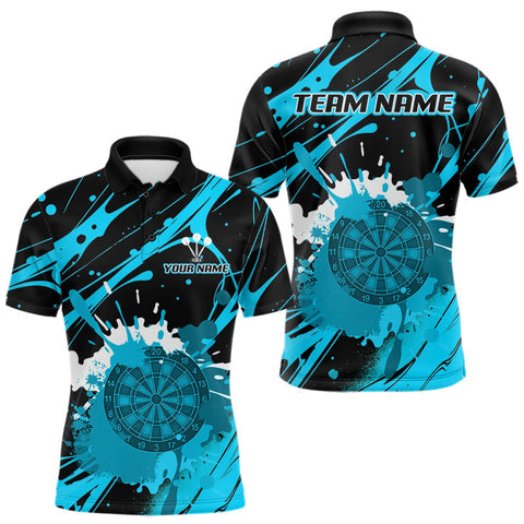 Maxcorners Splashed Color Dartboard Grunge Men's Darts Shirt Custom Name & Team | Opt3 - Turquoise TU0107