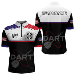 Maxcorners American Flag Grey Smoke Dartboard Men's Darts Shirt - Custom Name For Darts Jersey MT1006