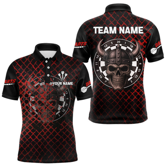 Maxcorners Red Splatter Skull Personalized Viking Men's Dart Shirt - Custom Name For Players LM1008