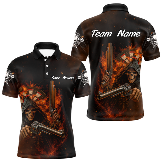 Maxcorners Flaming Grim Reaper Custom Name Darts Jersey For Men - Skull Darts Shirt For Players LM1506