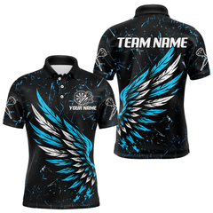 Maxcorners Custom White-Blue Wings Grunge Style Dart Shirt For Men, Dart Team Jerseys