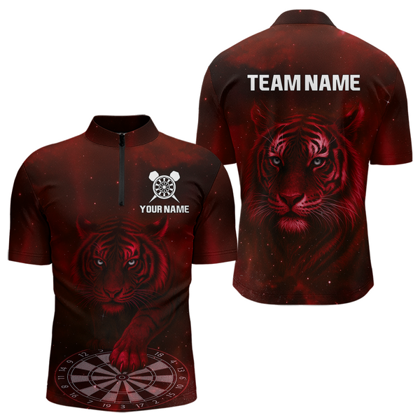 Maxcorners Red Galaxy Tiger Dartboard Men's Darts Team Shirt - Custom Name For Darts Jersey LM1506