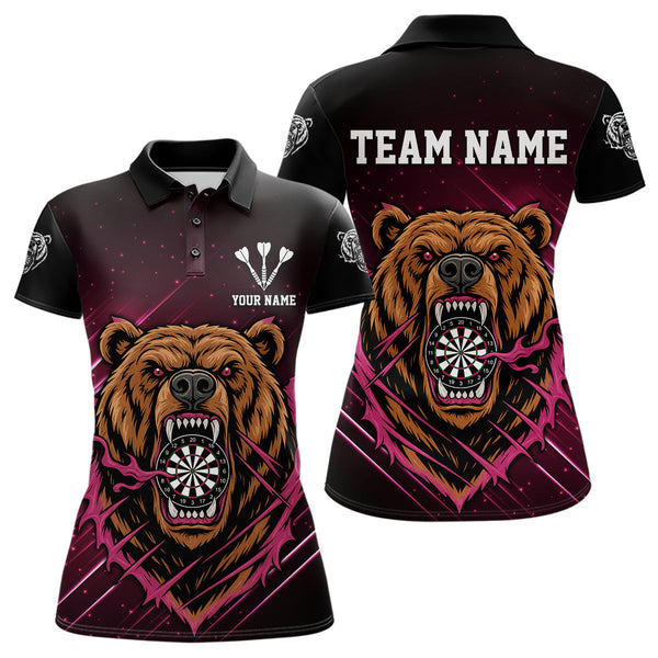 Maxcorners Custom Pink And Brown Bear Dartboard Polo Dart Shirt For Men Outfit Dart Team Jersey MT0609