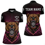 Maxcorners Custom Pink And Brown Bear Dartboard Polo Dart Shirt For Men Outfit Dart Team Jersey MT0609