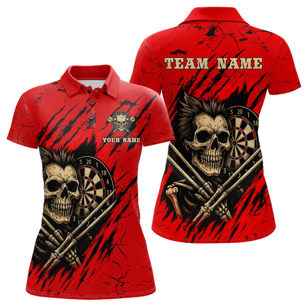 Maxcorners Skull Dartboard Strike Red Men's Darts Team Shirt - Custom Name For Darts Jersey LM2206