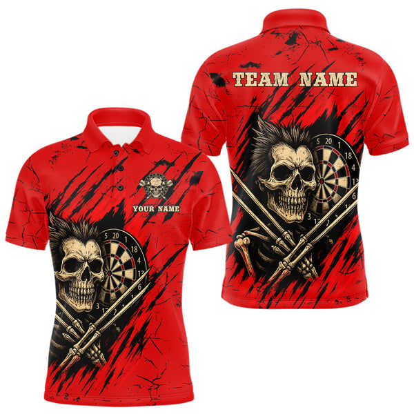 Maxcorners Skull Dartboard Strike Red Men's Darts Team Shirt - Custom Name For Darts Jersey LM2206