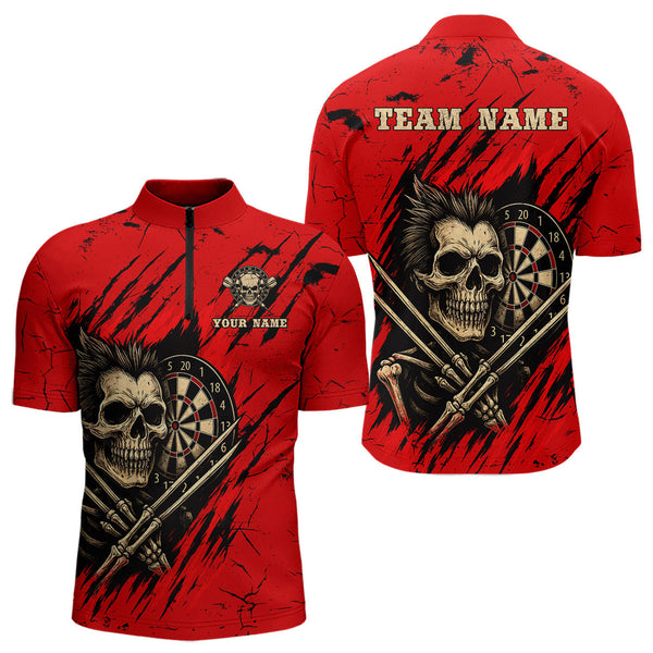 Maxcorners Skull Dartboard Strike Red Men's Darts Team Shirt - Custom Name For Darts Jersey LM2206