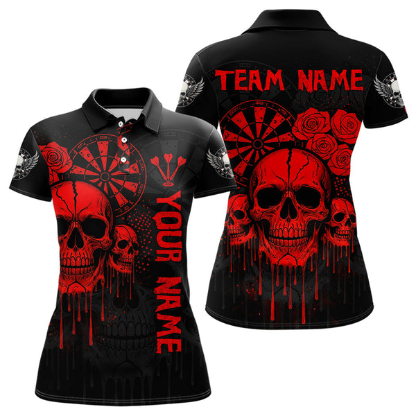 Maxcorners Red Dripping Skulls & Darts Men's Grunge Darts Shirt - Custom Name For Players LM2206